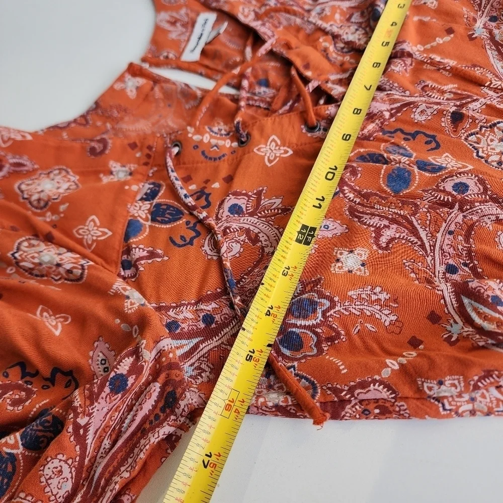 Abercrombie & Fitch Women's Paisley Romper Orange Long Sleeves Lace Up XS